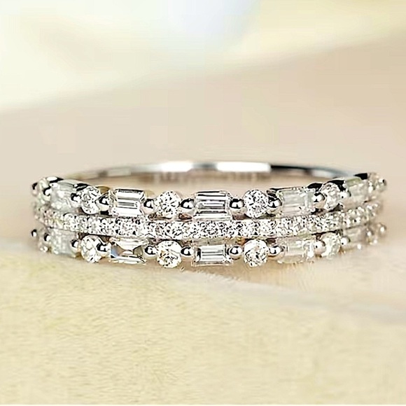 Sterling Silver Cubic Zircon Ring Minimalist, Dainty Diamond Stackable - Picture 1 of 5